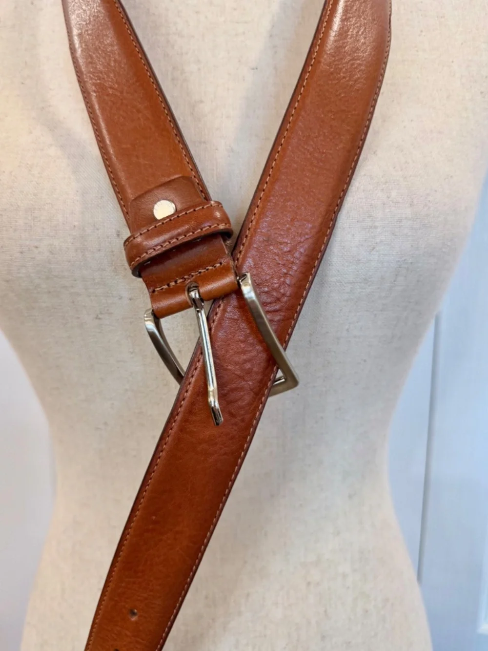 Men's Size 38 Cognac Brown Made in Italy by Officin Artigiana, Silver Metal